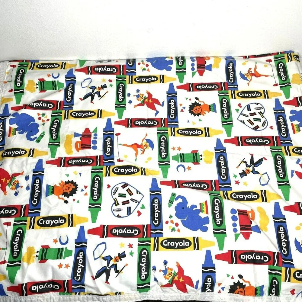 Vintage Handmade Crayola Crayons Blanket Bed Throw Primary Colorful 54" x 44" - Picture 10 of 11